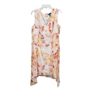 Chaps‎ NWT Floral Dress 16 Sleeveless White Yellow Orange Handkerchief Hem